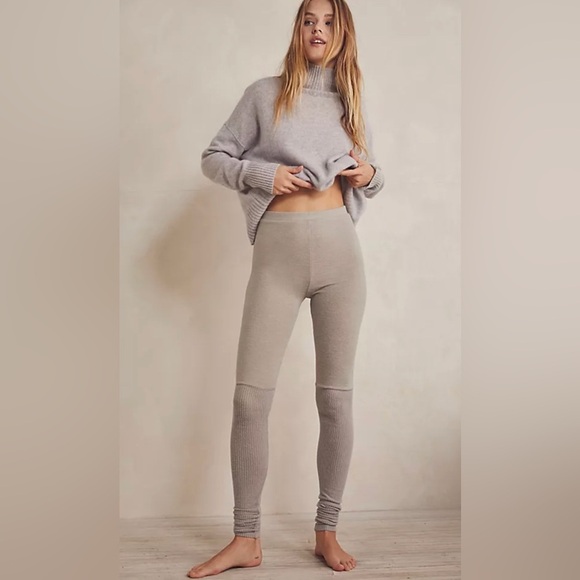 NEW FREE PEOPLE - Cozy High Waist Smooth & Ribbed Leggings in Burnt Orange/Rust - Picture 4 of 5